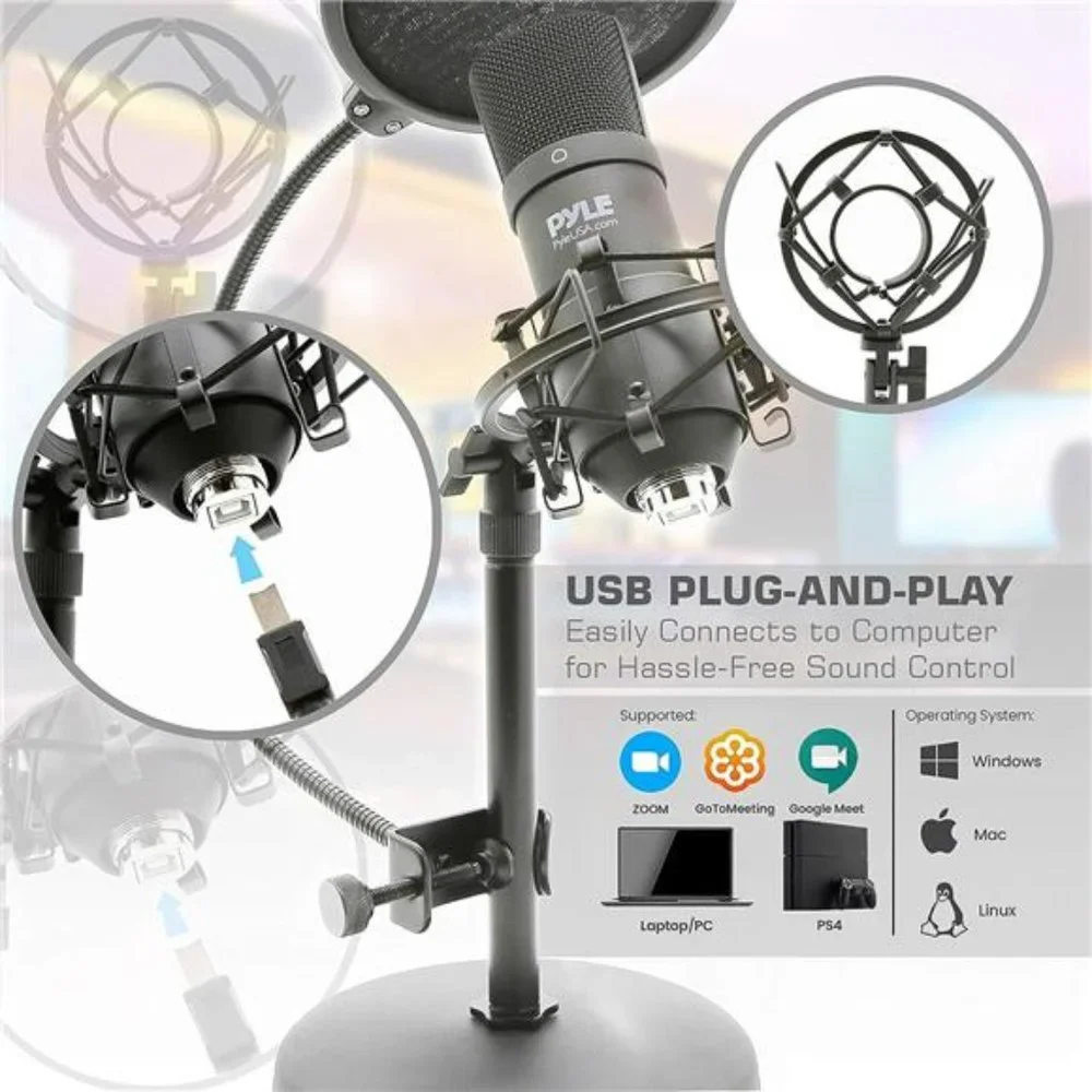 USBMicrophone Podcast Recording Kit-Audio Cardioid Condenser Mic w/Desktop Stand